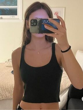Brandy Melville Dark Green Ribbed Scoop Neck Tank Top